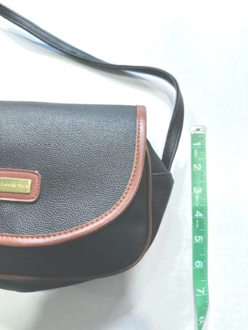 Guy Laroche Paris Crossbody Handbag Snap Flap Pebbled Leather Black and Brown